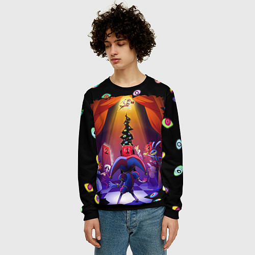 Мужской свитшот Pomni looking for exit the Amazing Digital Circus / 3D-Черный – фото 3