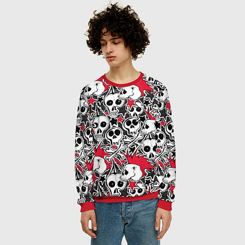 Мужской свитшот Черепа и звезды / 3D-Красный – фото 3