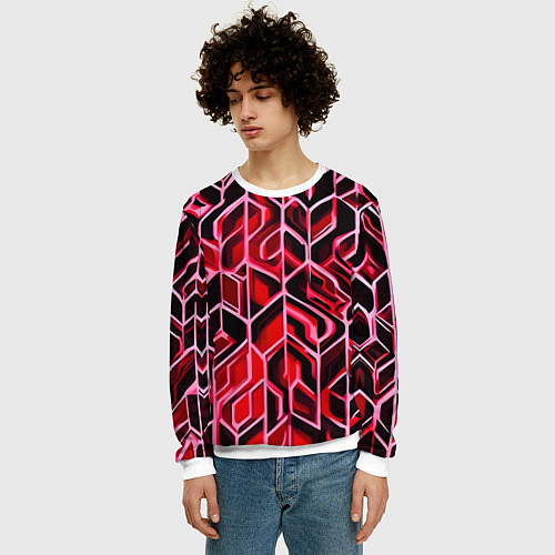 Мужской свитшот Красный узор / 3D-Белый – фото 3