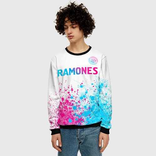 Мужской свитшот Ramones neon gradient style посередине / 3D-Черный – фото 3