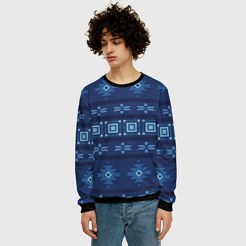 Мужской свитшот Blue tribal geometric / 3D-Черный – фото 3