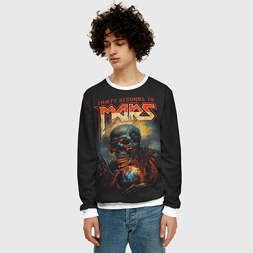 Мужской свитшот Thirty seconds to mars skull / 3D-Белый – фото 3