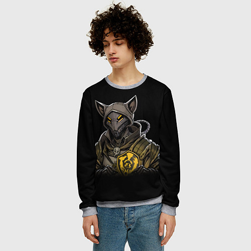 Мужской свитшот Киберпанк мышь жёлтая / 3D-Меланж – фото 3