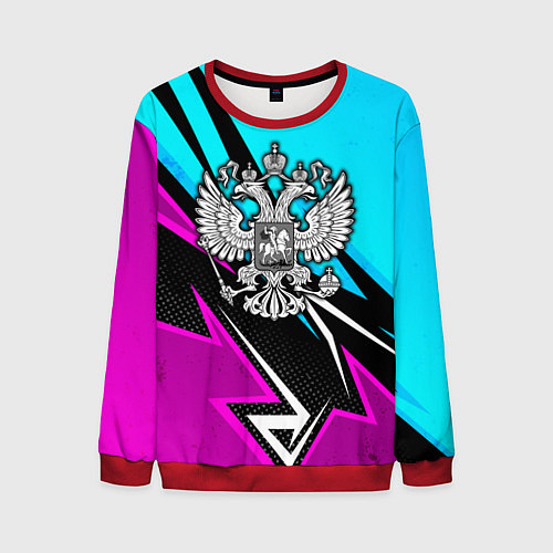 Мужской свитшот Герб рф - неоновый / 3D-Красный – фото 1