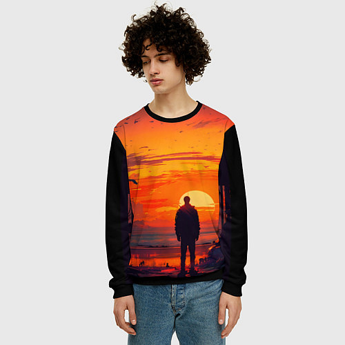 Мужской свитшот Закат в пустынном городе / 3D-Черный – фото 3