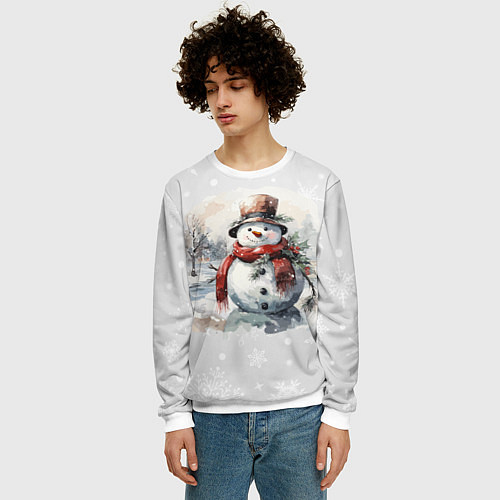 Мужской свитшот Снеговик во дворе / 3D-Белый – фото 3