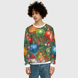 Свитшот мужской Новогодний принт на елке, цвет: 3D-белый — фото 2