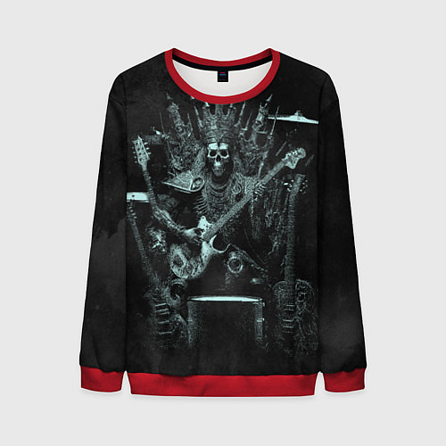 Мужской свитшот Скелет музыкант король метала на троне / 3D-Красный – фото 1