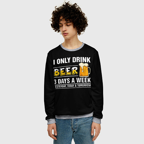 Мужской свитшот I only drink beer 3 days a week / 3D-Меланж – фото 3