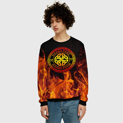 Мужской свитшот Слава роду / 3D-Черный – фото 3