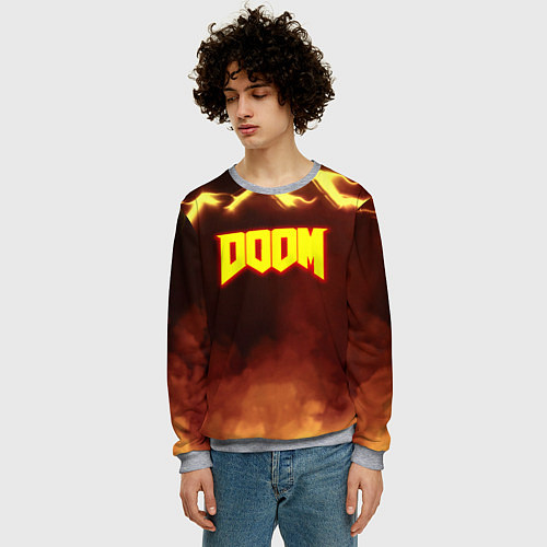 Мужской свитшот Doom storm огненное лого / 3D-Меланж – фото 3