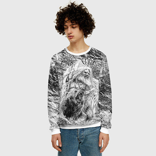 Мужской свитшот Воин с топором и медведь / 3D-Белый – фото 3