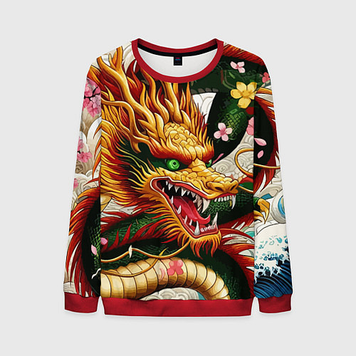 Мужской свитшот Морда японского дракона - ирезуми / 3D-Красный – фото 1