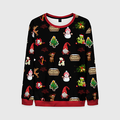 Мужской свитшот Много новогодних игрушек / 3D-Красный – фото 1