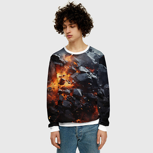 Мужской свитшот Взрыв камней и плит / 3D-Белый – фото 3