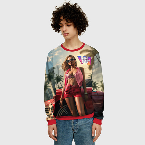 Мужской свитшот Девушка GTA 6 / 3D-Красный – фото 3