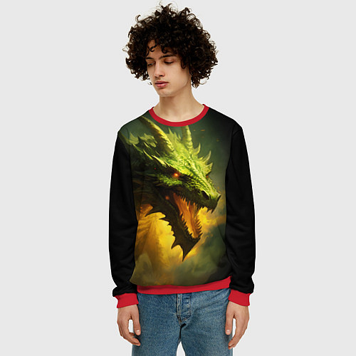Мужской свитшот Злой зеленый дракон 2024 / 3D-Красный – фото 3