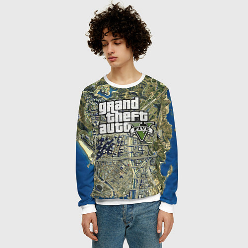Мужской свитшот GTA 5 карта / 3D-Белый – фото 3