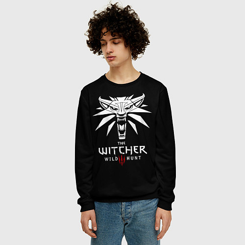 Мужской свитшот The Witcher белое лого гейм / 3D-Черный – фото 3
