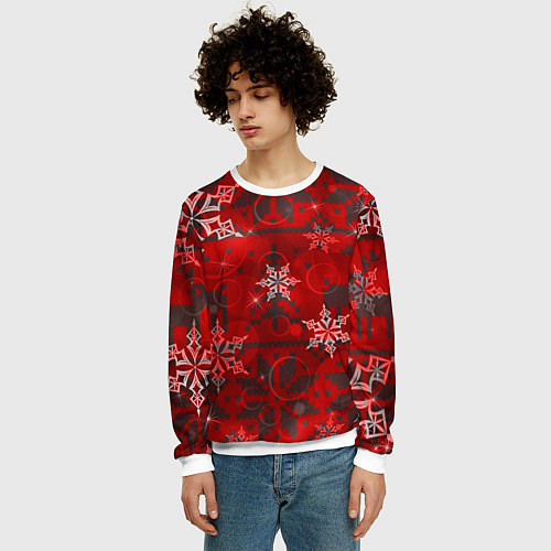 Мужской свитшот Рождественские узоры снежинки / 3D-Белый – фото 3