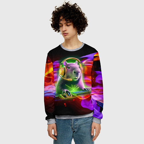 Мужской свитшот Capybara is an avid gamer / 3D-Меланж – фото 3