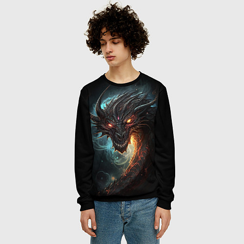 Мужской свитшот Фэнтази дракон символ 2024 / 3D-Черный – фото 3