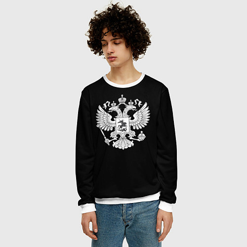 Мужской свитшот Герб РФ серый патриотический / 3D-Белый – фото 3