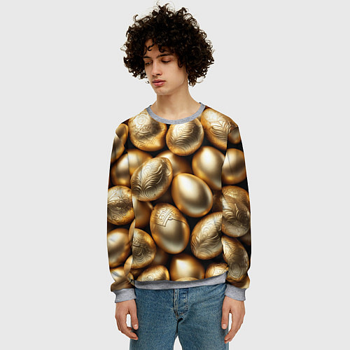 Мужской свитшот Золотые Пасхальные яйца / 3D-Меланж – фото 3