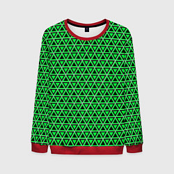 Свитшот мужской Зелёные и чёрные треугольники, цвет: 3D-красный