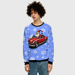 Свитшот мужской Дед Мороз едет на машине, цвет: 3D-черный — фото 2