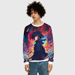 Свитшот мужской Аниме девушка и ветер, цвет: 3D-белый — фото 2