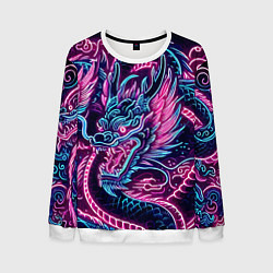 Свитшот мужской Neon Japanese dragon - irezumi, цвет: 3D-белый