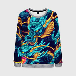 Свитшот мужской Два неоновых дракона - ирезуми, цвет: 3D-меланж