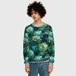 Свитшот мужской Суккуленты акварель- паттерн, цвет: 3D-меланж — фото 2