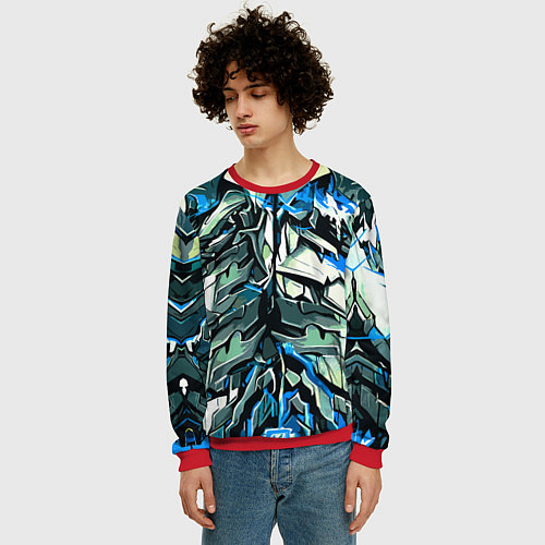Мужской свитшот Синий камень на чёрном фоне / 3D-Красный – фото 3