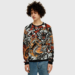 Свитшот мужской Самурай дракон и тигр, цвет: 3D-черный — фото 2