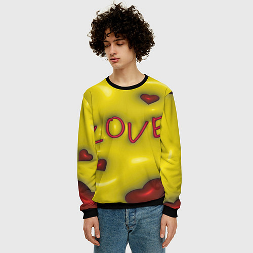 Мужской свитшот Love эффект раздувания / 3D-Черный – фото 3