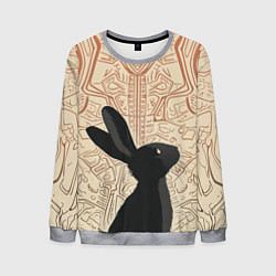 Свитшот мужской Чёрный кролик с узорами, цвет: 3D-меланж