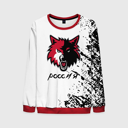 Мужской свитшот Волк Россия краски / 3D-Красный – фото 1