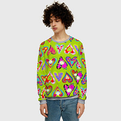Свитшот мужской Разноцветные сердца в мексиканском стиле, цвет: 3D-меланж — фото 2