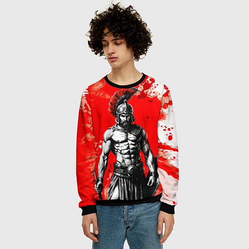 Мужской свитшот Спартак победитель крупно - красные брызги крови / 3D-Черный – фото 3