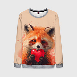 Свитшот мужской Лисичка держит сердце 14 февраля, цвет: 3D-меланж