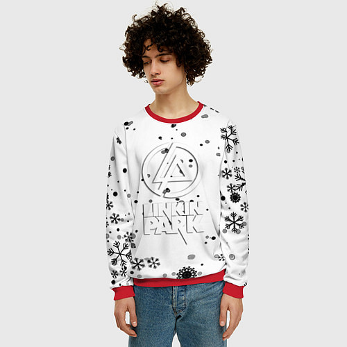 Мужской свитшот Linkin park текстура зима рок / 3D-Красный – фото 3