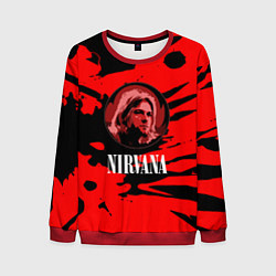 Свитшот мужской Nirvana красные краски рок бенд, цвет: 3D-красный
