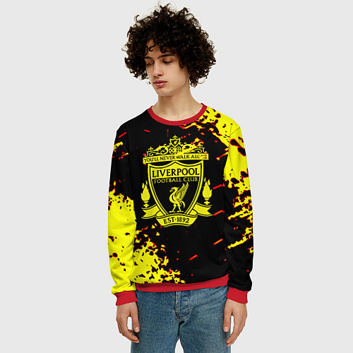 Мужской свитшот Liverpool жёлтые краски текстура / 3D-Красный – фото 3
