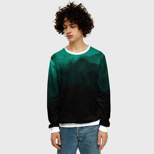 Мужской свитшот Зелёный туман на чёрном / 3D-Белый – фото 3