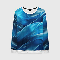 Свитшот мужской Синие абстрактные волны, цвет: 3D-белый