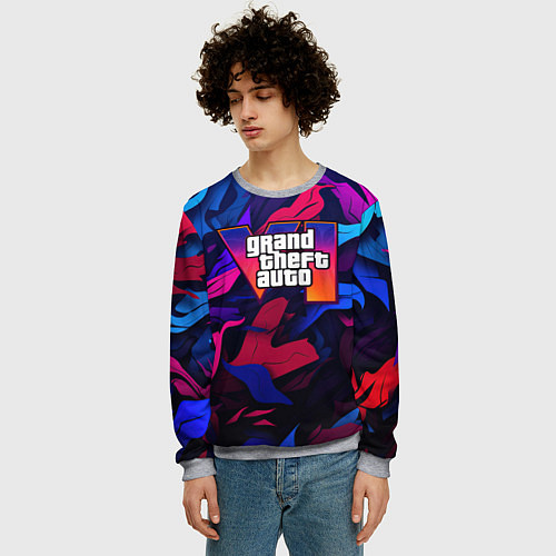 Мужской свитшот Gta лого камуфляж яркие листья / 3D-Меланж – фото 3