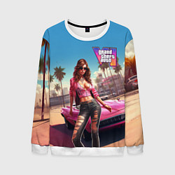 Свитшот мужской GTA 6 girl logo, цвет: 3D-белый