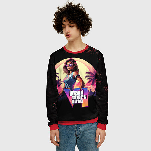 Мужской свитшот GTA 6 logo девушка / 3D-Красный – фото 3